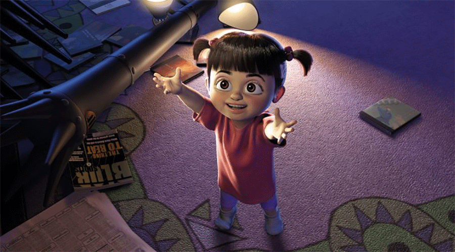 In Toy Story 3, one of the girls at the Sunnyside Daycare is a slightly  older Boo from Monsters, Inc.